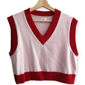 Aritzia Sunday Best Winston Wool Blend Pink and Red Sweater Vest Small